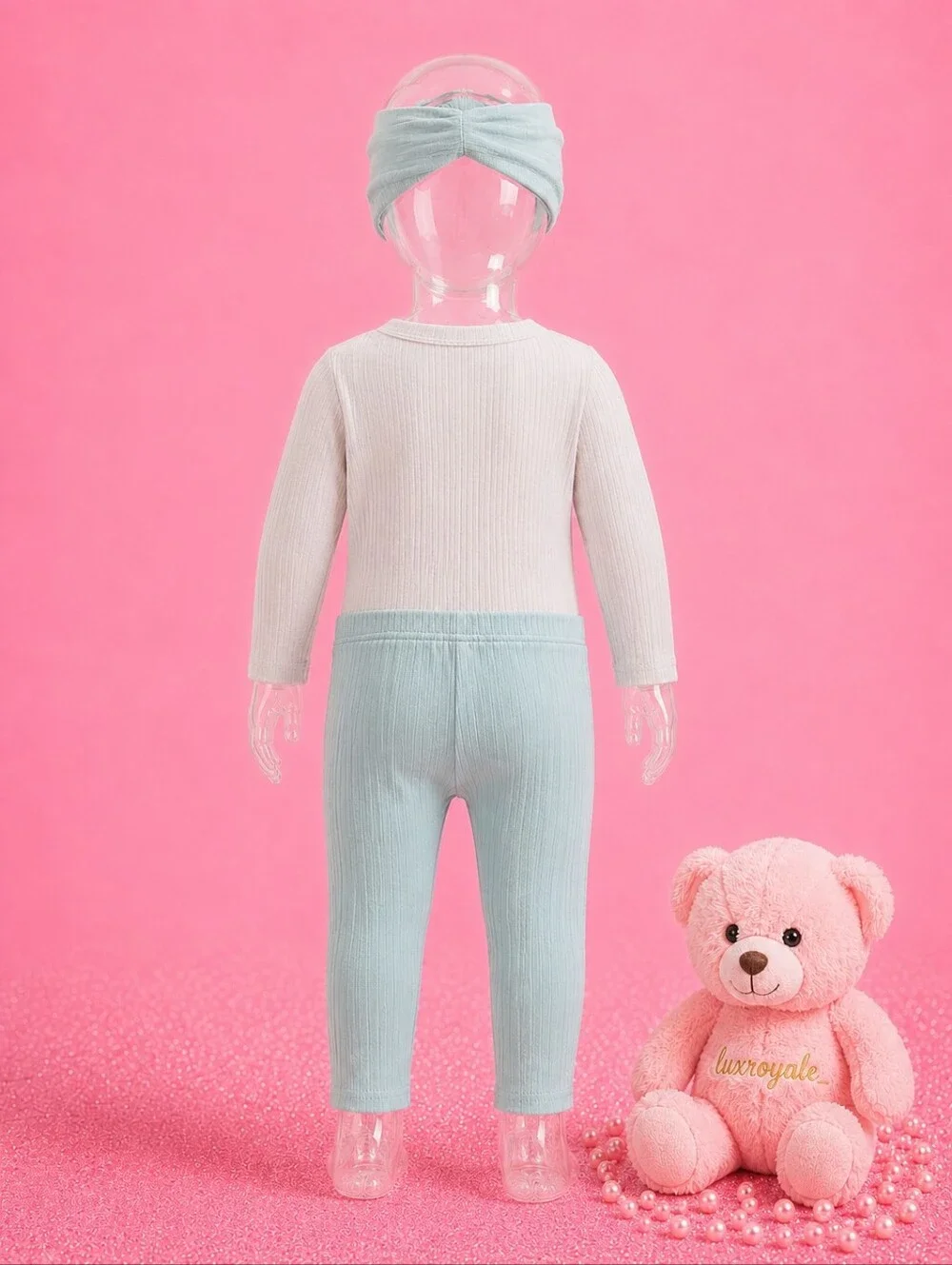 Cat & Jack Baby Outfit 6-9 Months Kit & Pearl Ribbed Leggings Bow Headband 3PC